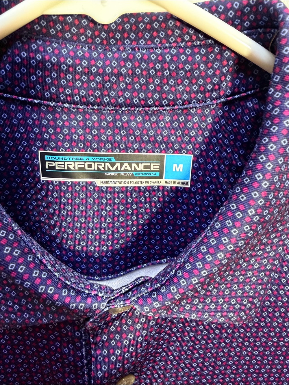 Roundtree & Yorke Performance Blue/Rec Micro-Pattern Polo - Picture 2 of 4